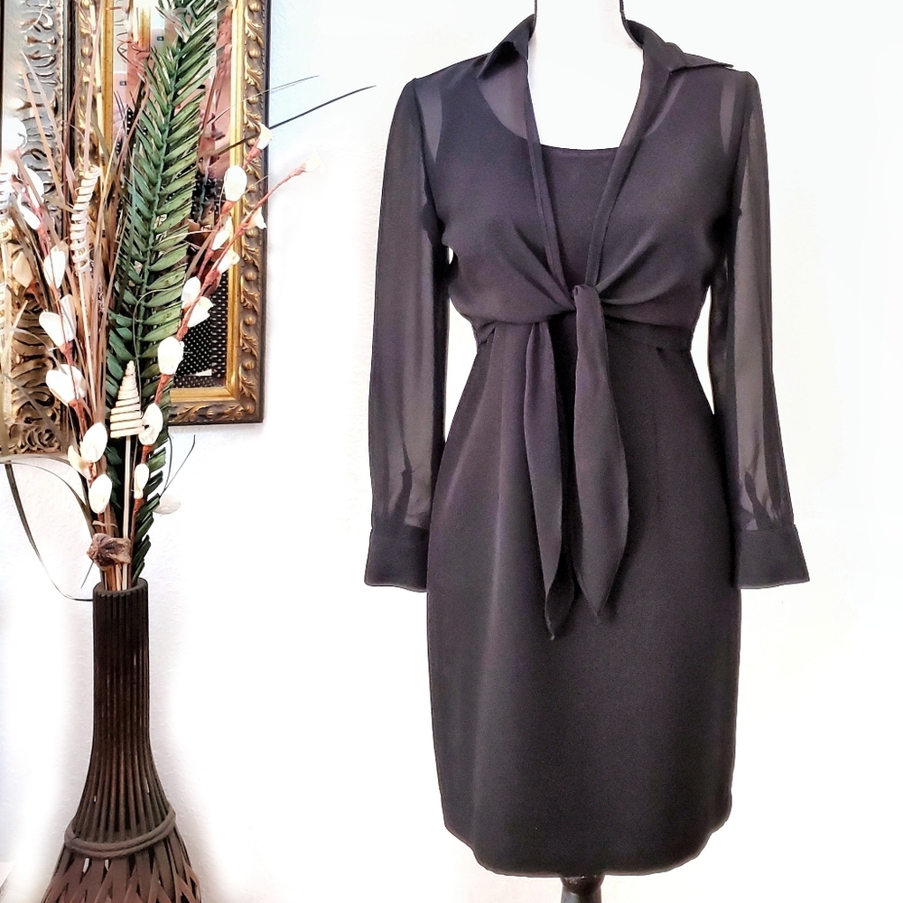 2x VINTAGE Black Dress & Sheer Front Tie Topper - Picture 1 of 11